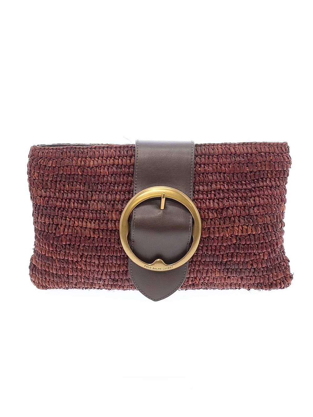 Polo Ralph Lauren Raffia Clutch Bag Purse Hand Woven Leather Buckle Wicker Brown